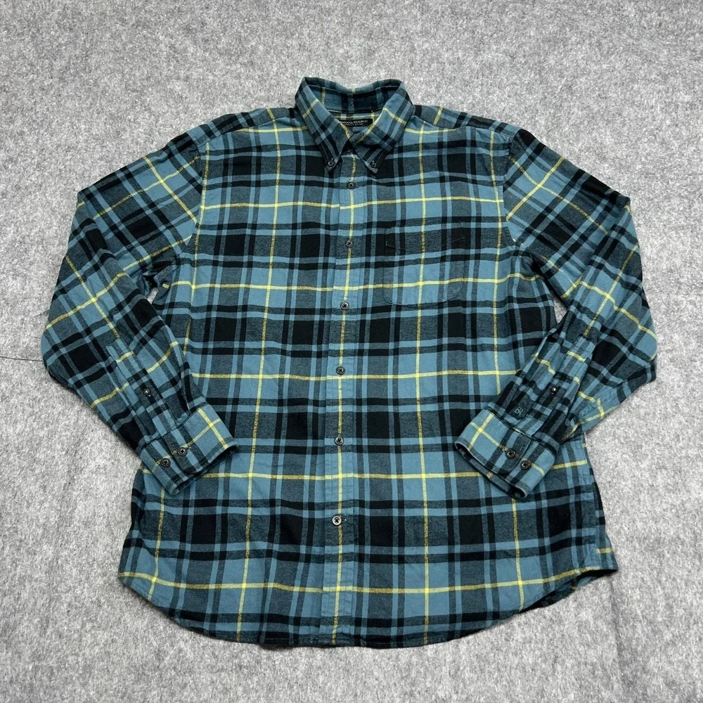Banana Republic Shirt Mens L Blue Plaid Flannel Long Sleeve Button Casual Fall